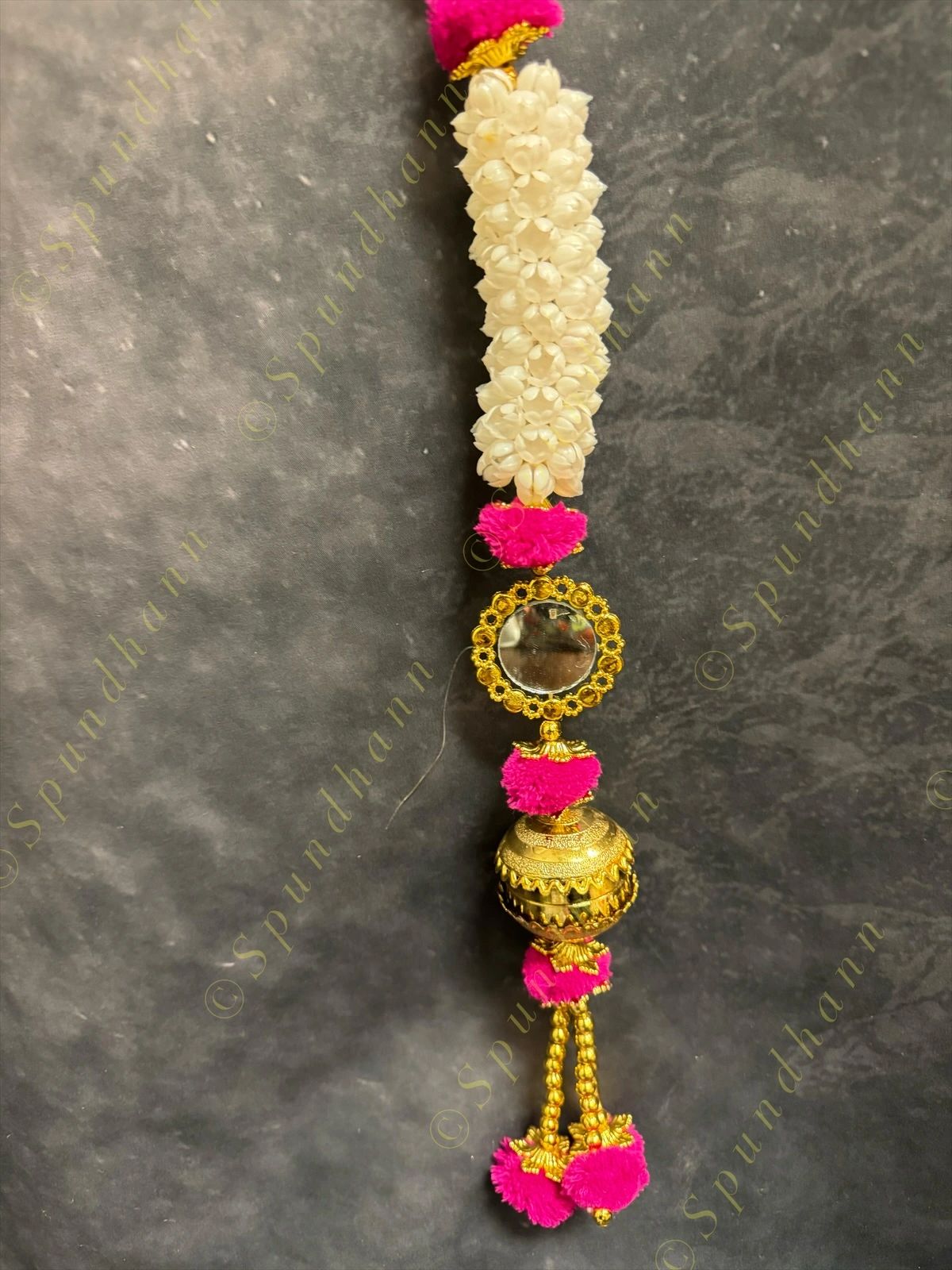 Mogra String With Pom Pom, Golden Ball With Gold Bead Tassel One