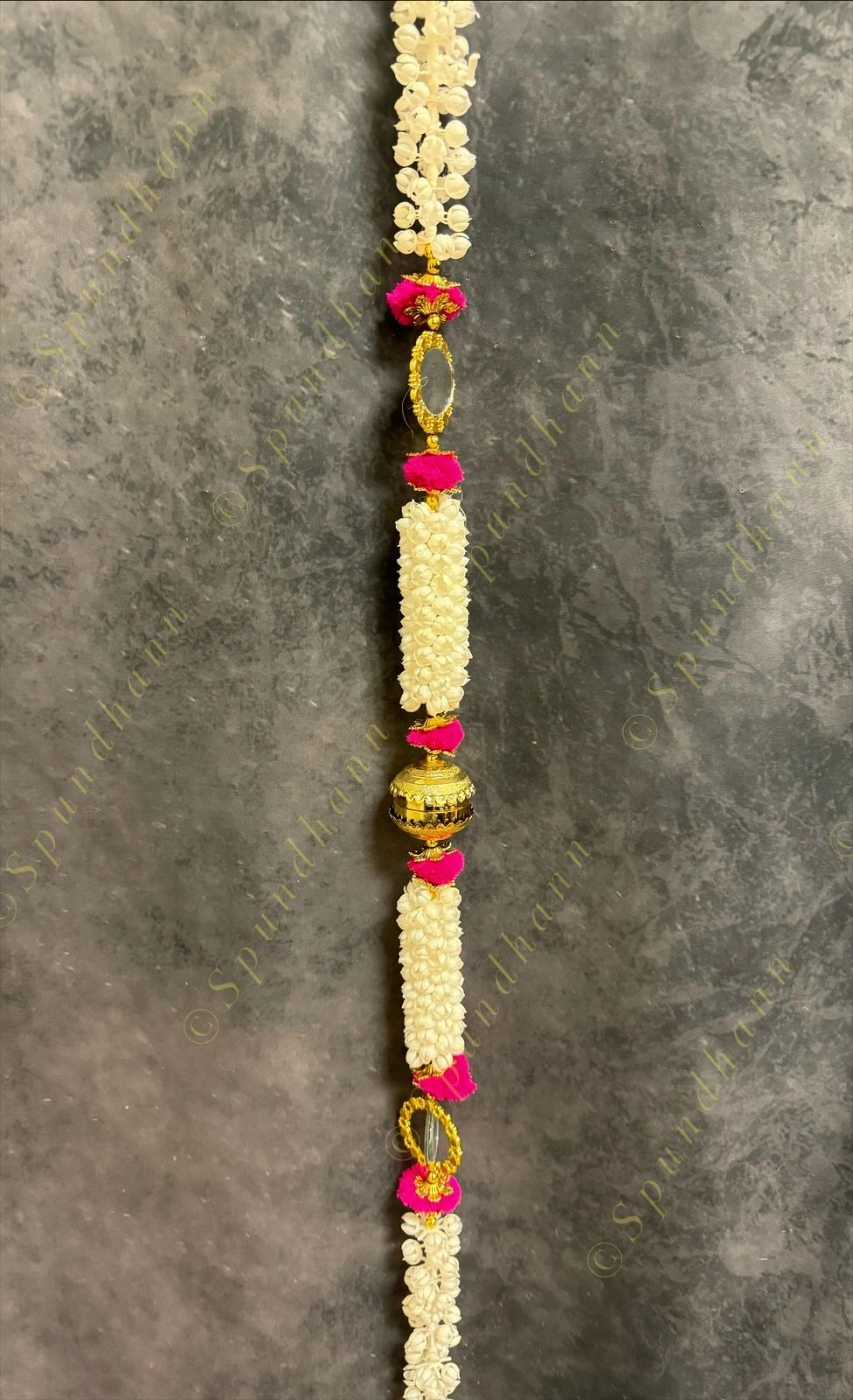 Mogra String With Pom Pom, Golden Ball With Gold Bead Tassel One