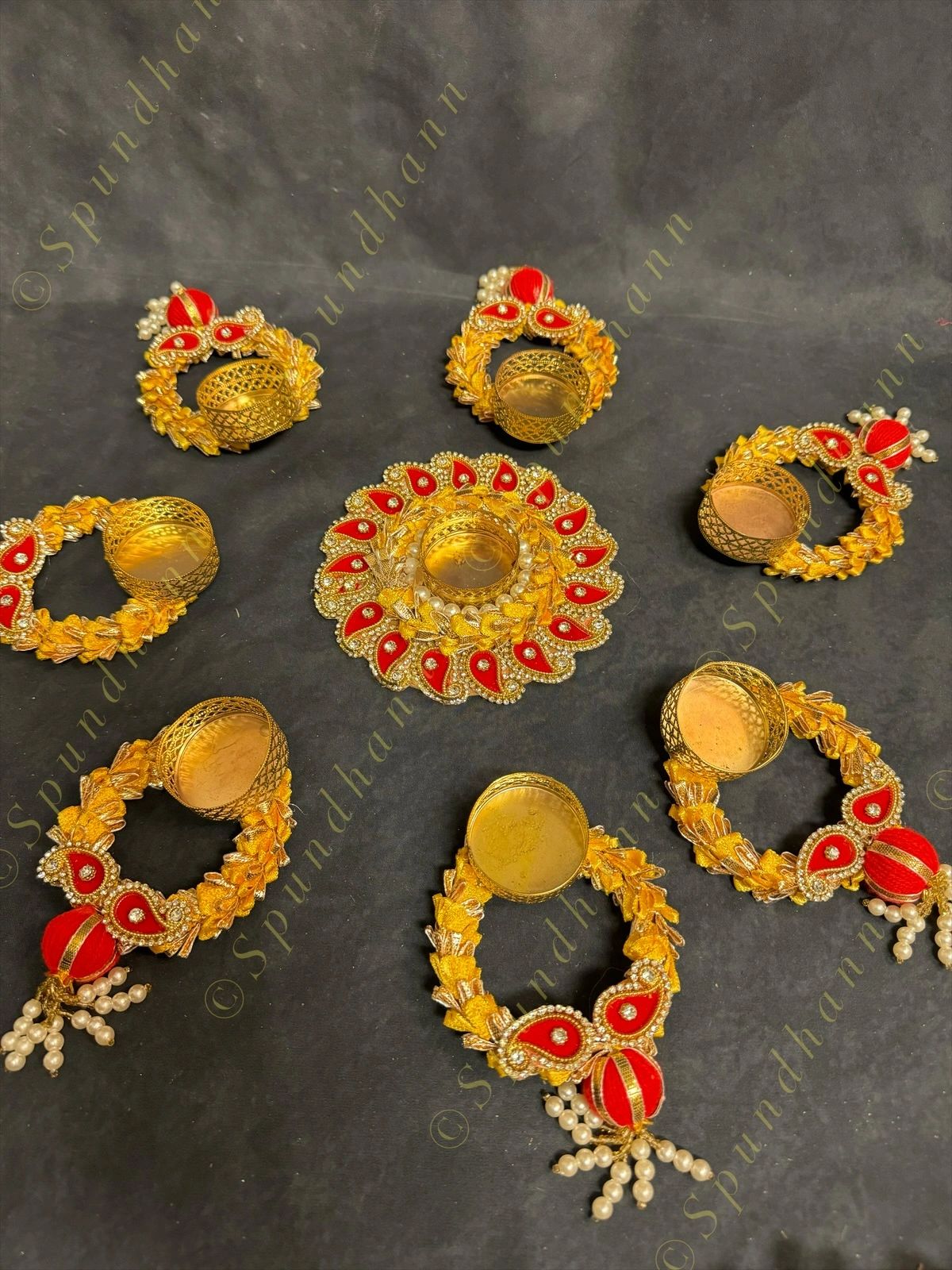 Gota and Frill Rangoli Tea Light Holder Set