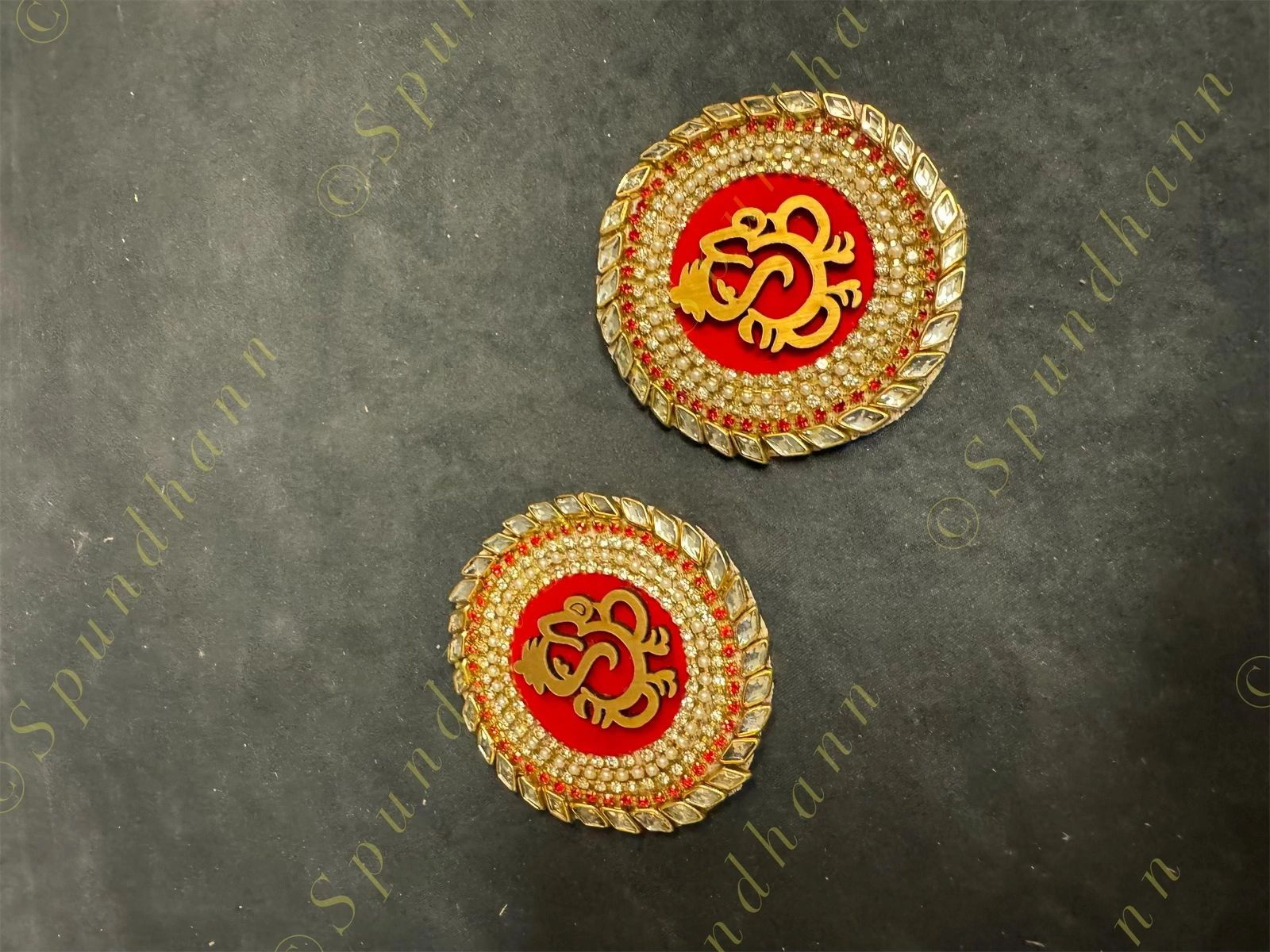 Miniature Ganesha Cutout With Gemstone and Pearls Pair