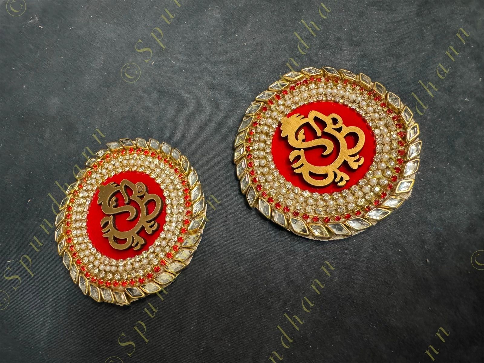 Miniature Ganesha Cutout With Gemstone and Pearls Pair