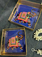 Traditional Golden Tray With Pichwai Art Picture Set of 2