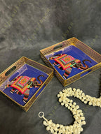 Traditional Golden Tray With Pichwai Art Picture Set of 2