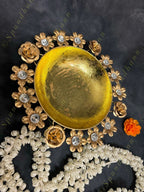 Glitter Golden Rose and Flower Metal Urli With Stone