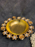 Glitter Golden Rose and Flower Metal Urli With Stone
