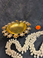 Glitter Golden Rose and Flower Metal Urli With Stone