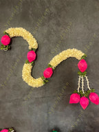 White flower, Rajnigandha & Pink Shola Wood Bud Dangler String - Pair