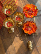Elephant Chariot with Cutwork Urli and Standing cutwork Urli Set of 3