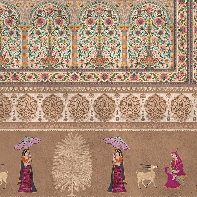 Life n Colors: 'Gitanjali' - Retro Indian Floral Art Premium Wallpaper