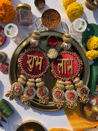 Shubh Labh hanging pair, maroon, top view