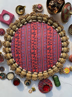 Ek Onkar Motif Micro Platter + Hanging: Lemon Yellow + Vermillion Congruous Divine Pichwai