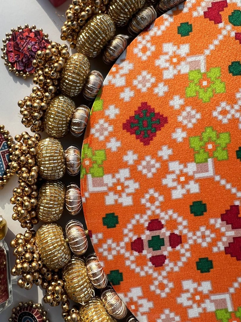 Ek Onkar Motif Micro Platter + Hanging: Lemon Yellow + Vermillion Congruous Divine Pichwai