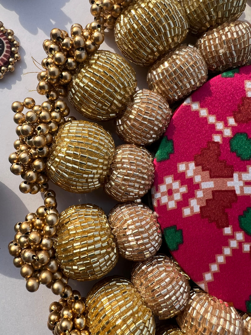 Spherical Chaandbali OG Inflorescence Divine Pichwai and Maroon Navratna Patola Diya Platter