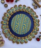 Ajrakh + Pastel Pistachio Inflorescence Divine Pichwai Glass Rhapsody Lumba Rangoli
