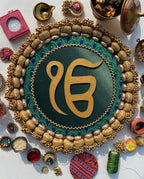 Ek Onkar Motif Micro Platter + Hanging: Lemon Yellow + Vermillion Congruous Divine Pichwai