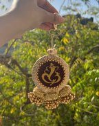Classic Lumba Ganesh: Solid Pink + Maroon Navratna Patola