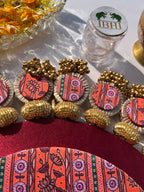 Ajrakh + Pastel Pistachio Inflorescence Divine Pichwai Glass Rhapsody Lumba Rangoli