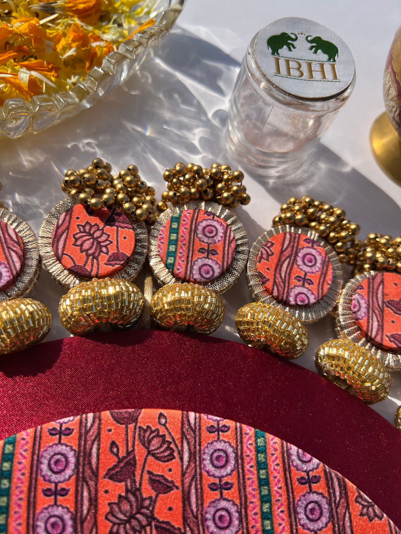 Ajrakh + Pastel Pistachio Inflorescence Divine Pichwai Glass Rhapsody Lumba Rangoli