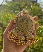 Classic Lumba Ganesh: Solid Pink + Maroon Navratna Patola