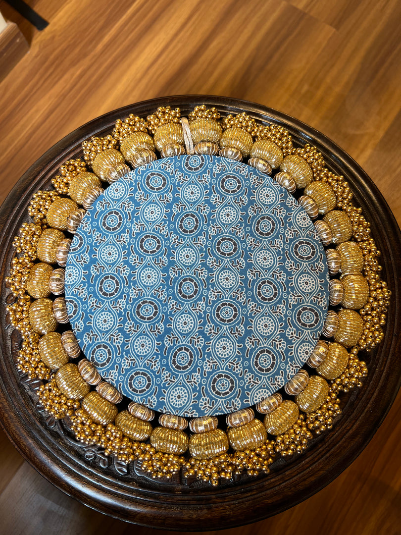 Ek Onkar Motif Micro Platter + Hanging: Lemon Yellow + Vermillion Congruous Divine Pichwai
