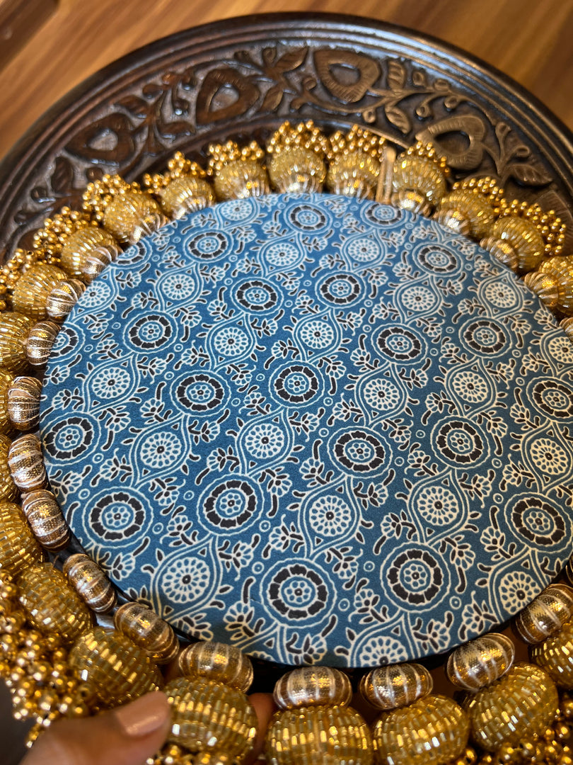 Ek Onkar Motif Micro Platter + Hanging: Lemon Yellow + Vermillion Congruous Divine Pichwai