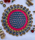 Ajrakh + Pastel Pistachio Inflorescence Divine Pichwai Glass Rhapsody Lumba Rangoli