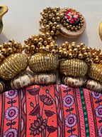 Ek Onkar Motif Micro Platter + Hanging: Lemon Yellow + Vermillion Congruous Divine Pichwai
