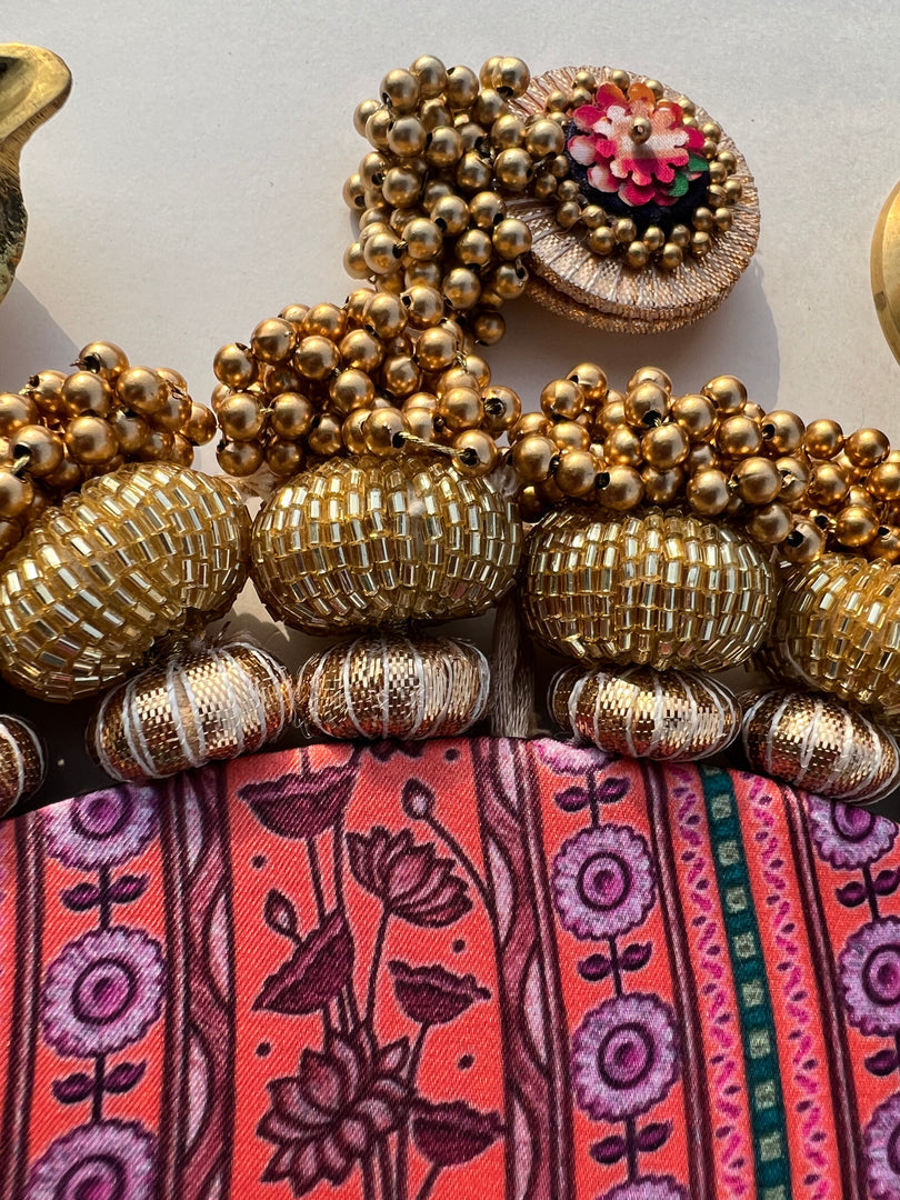 Ek Onkar Motif Micro Platter + Hanging: Lemon Yellow + Vermillion Congruous Divine Pichwai