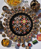 Ajrakh + Pastel Pistachio Inflorescence Divine Pichwai Glass Rhapsody Lumba Rangoli