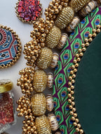 Ek Onkar Motif Micro Platter + Hanging: Lemon Yellow + Vermillion Congruous Divine Pichwai