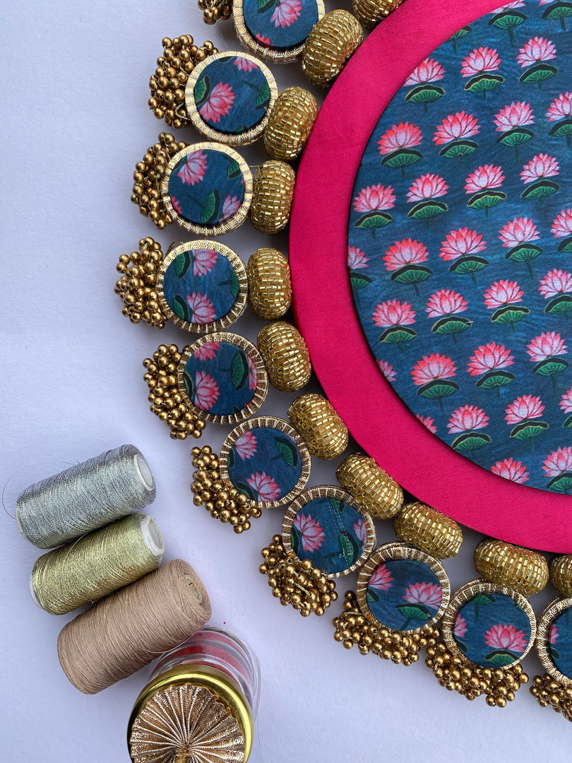 Ajrakh + Pastel Pistachio Inflorescence Divine Pichwai Glass Rhapsody Lumba Rangoli