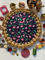 Ek Onkar Motif Micro Platter + Hanging: Lemon Yellow + Vermillion Congruous Divine Pichwai