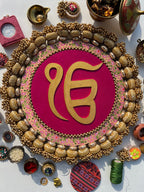 Ek Onkar Motif Micro Platter + Hanging: Lemon Yellow + Vermillion Congruous Divine Pichwai