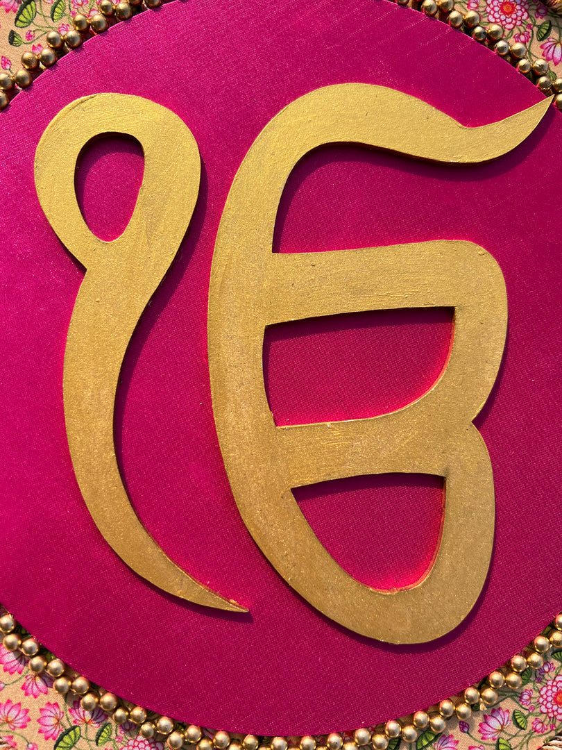 Ek Onkar Motif Micro Platter + Hanging: Lemon Yellow + Vermillion Congruous Divine Pichwai