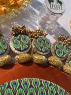Ajrakh + Pastel Pistachio Inflorescence Divine Pichwai Glass Rhapsody Lumba Rangoli