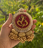 Classic Lumba Ganesh: Solid Pink + Maroon Navratna Patola