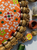 Ek Onkar Motif Micro Platter + Hanging: Lemon Yellow + Vermillion Congruous Divine Pichwai