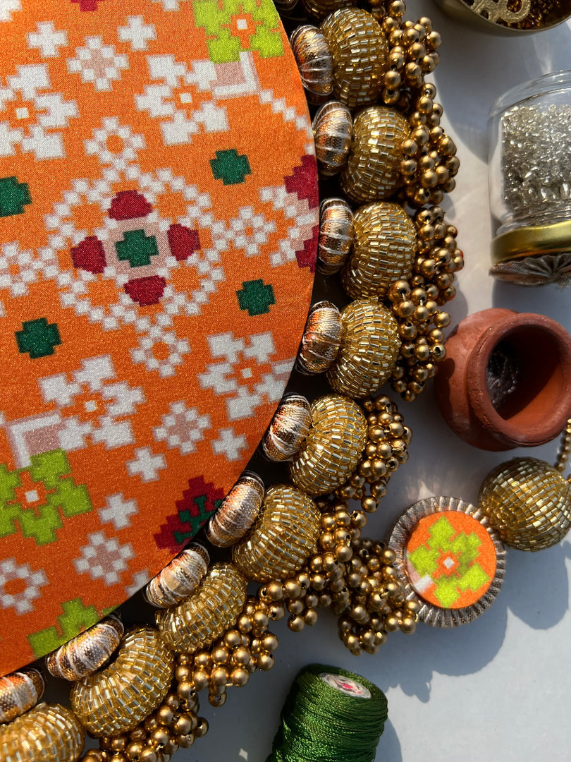 Ek Onkar Motif Micro Platter + Hanging: Lemon Yellow + Vermillion Congruous Divine Pichwai