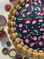 Ek Onkar Motif Micro Platter + Hanging: Lemon Yellow + Vermillion Congruous Divine Pichwai