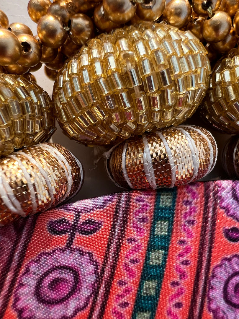Ek Onkar Motif Micro Platter + Hanging: Lemon Yellow + Vermillion Congruous Divine Pichwai