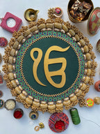 Ek Onkar Motif Micro Platter + Hanging: Lemon Yellow + Vermillion Congruous Divine Pichwai