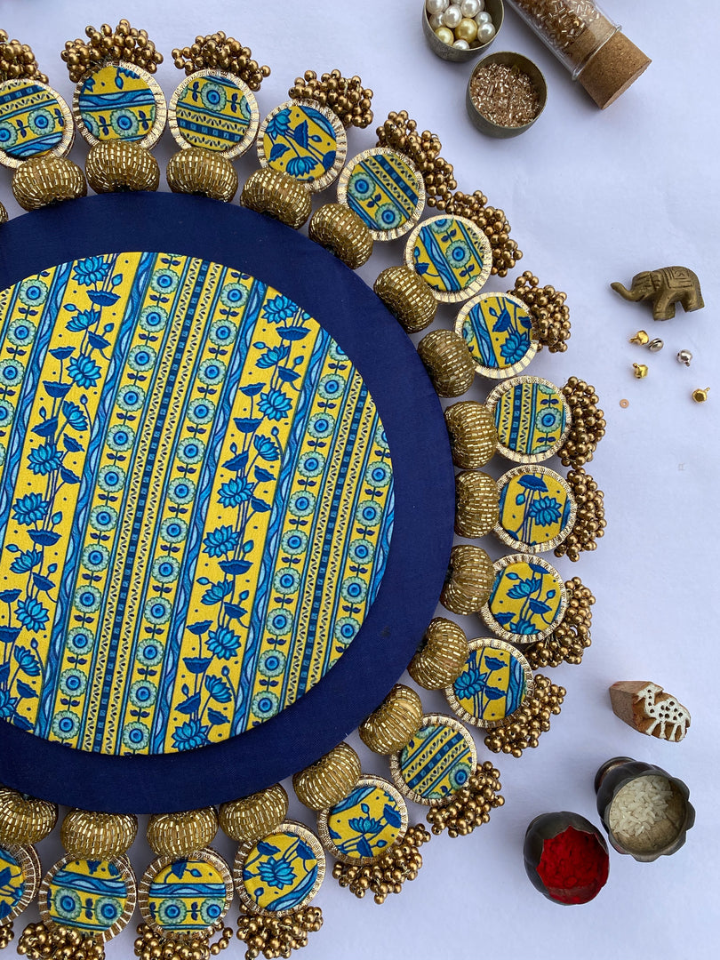 Ajrakh + Pastel Pistachio Inflorescence Divine Pichwai Glass Rhapsody Lumba Rangoli