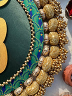 Ek Onkar Motif Micro Platter + Hanging: Lemon Yellow + Vermillion Congruous Divine Pichwai