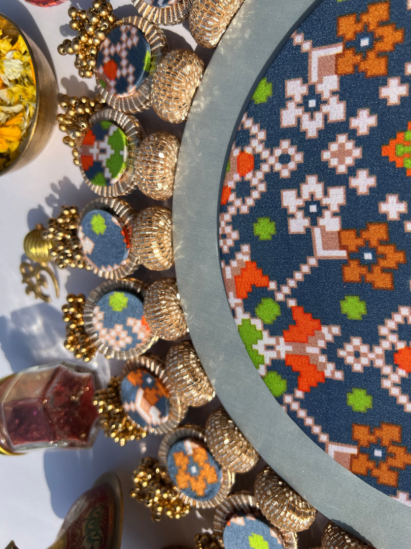Ajrakh + Pastel Pistachio Inflorescence Divine Pichwai Glass Rhapsody Lumba Rangoli