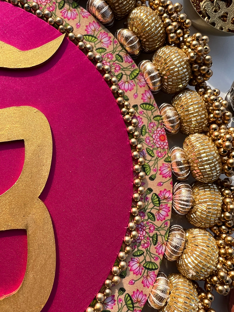Ek Onkar Motif Micro Platter + Hanging: Lemon Yellow + Vermillion Congruous Divine Pichwai