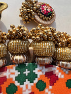 Ek Onkar Motif Micro Platter + Hanging: Lemon Yellow + Vermillion Congruous Divine Pichwai
