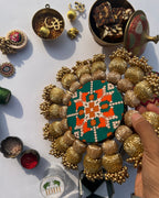Spherical Chaandbali OG Inflorescence Divine Pichwai and Maroon Navratna Patola Diya Platter