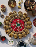 Spherical Chaandbali OG Inflorescence Divine Pichwai and Maroon Navratna Patola Diya Platter