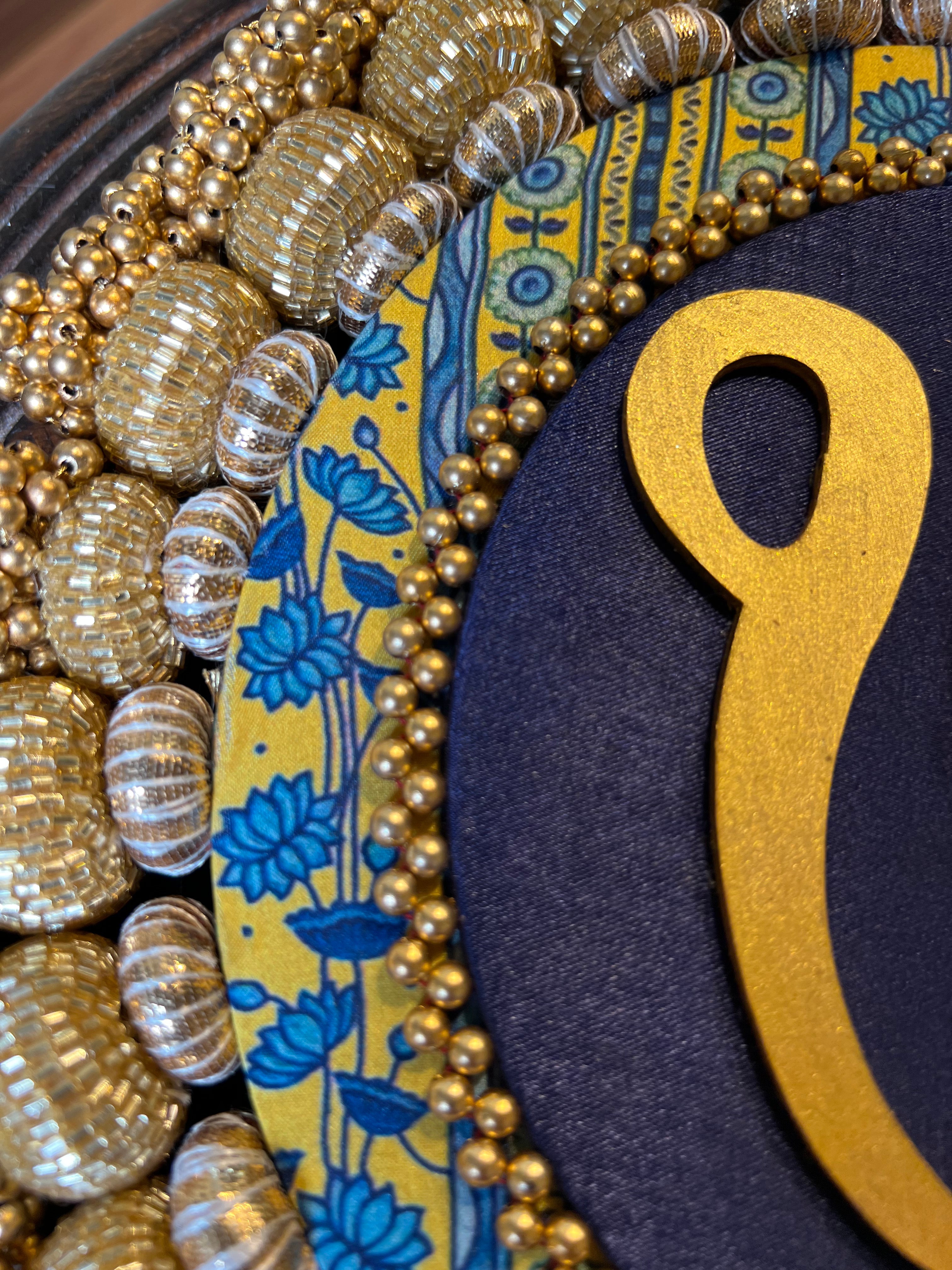 Ek Onkar Motif Micro Platter + Hanging: Lemon Yellow + Vermillion Congruous Divine Pichwai