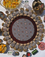 Maroon ajrakh beaded medallion platter